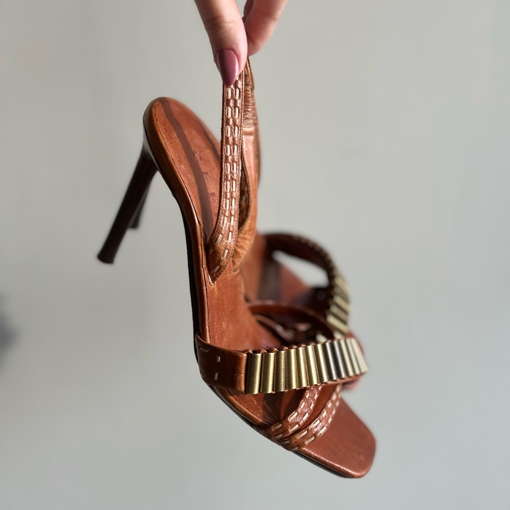 CELINE Leather Stiletto Slingback with metal accent — US 6.5
